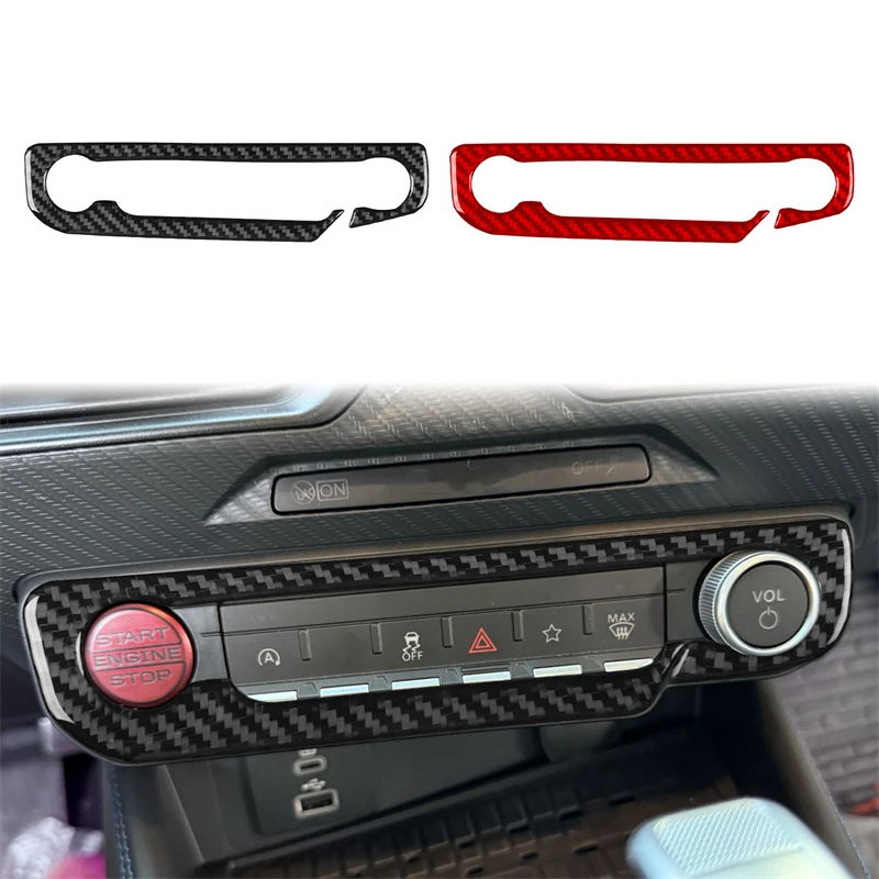 For Ford Mustang 2024-2025 Modified Carbon Fiber Car Volume Adjustment Bezel Panel Accessories Piano Black Interior Sticker