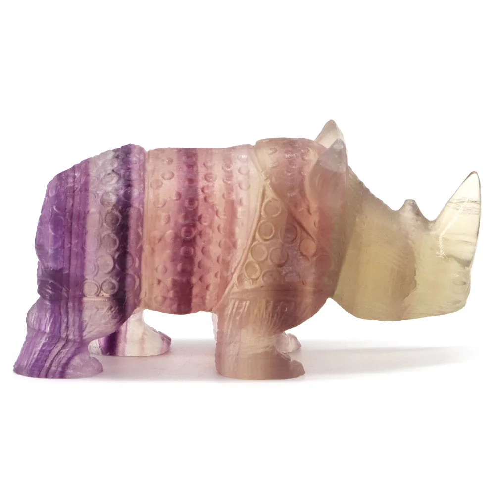 

3.8" Hippo Statue Natural Gemstone Fluorite Crystal Hand Carved Reiki Healing Stone Hippopotamus Figurine Crafts Home Decoration