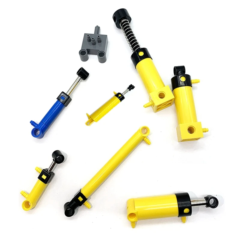 8Pcs Building Blocks Pneumatic Parts Air Pump Cylinder Pneumatic Piston Push Rod Switch Hose Fittings Set