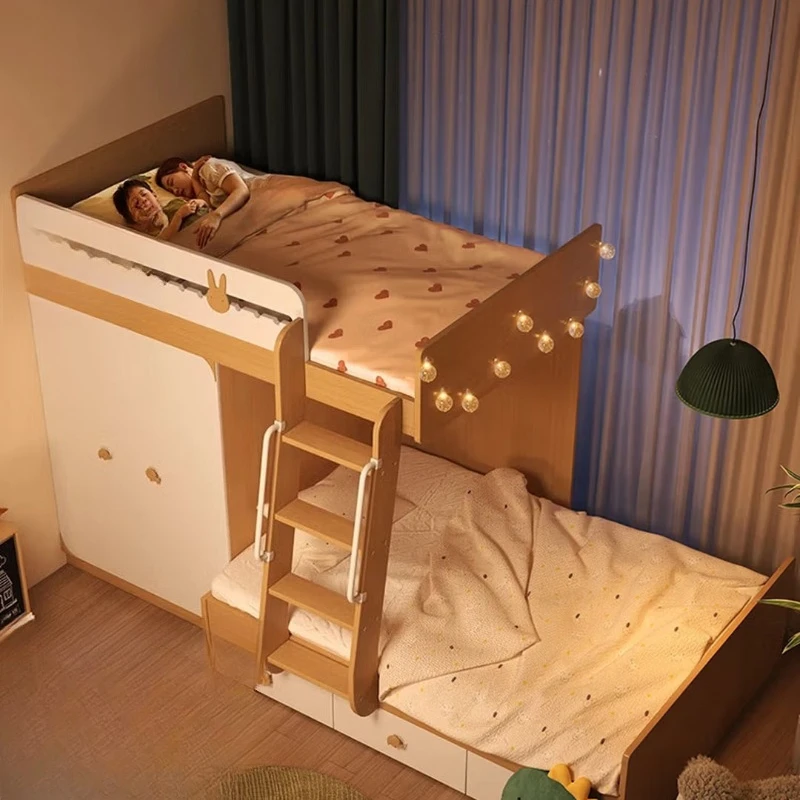 Staggered high and low beds, mother and child bunk beds, multi-functional small apartment, dislocation type does not disturb