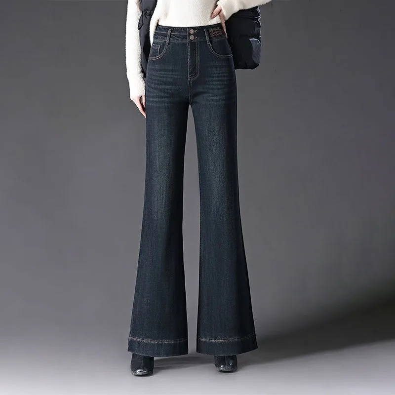 

Jeans Bell-bottomed Winter Velvet Thickened New High-waisted Wasteland Style Warm Slim Denim Long Pants