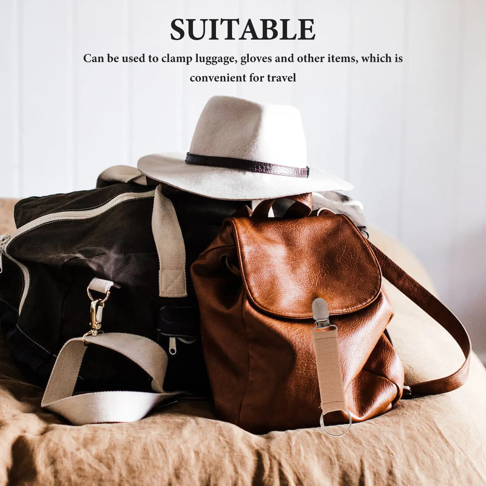 

Dual Clip Elastic Glove Holder Hat Keeper for Travel Work Outdoor Use Adjustable Tension Portable Compact Luggage Bag Accessory