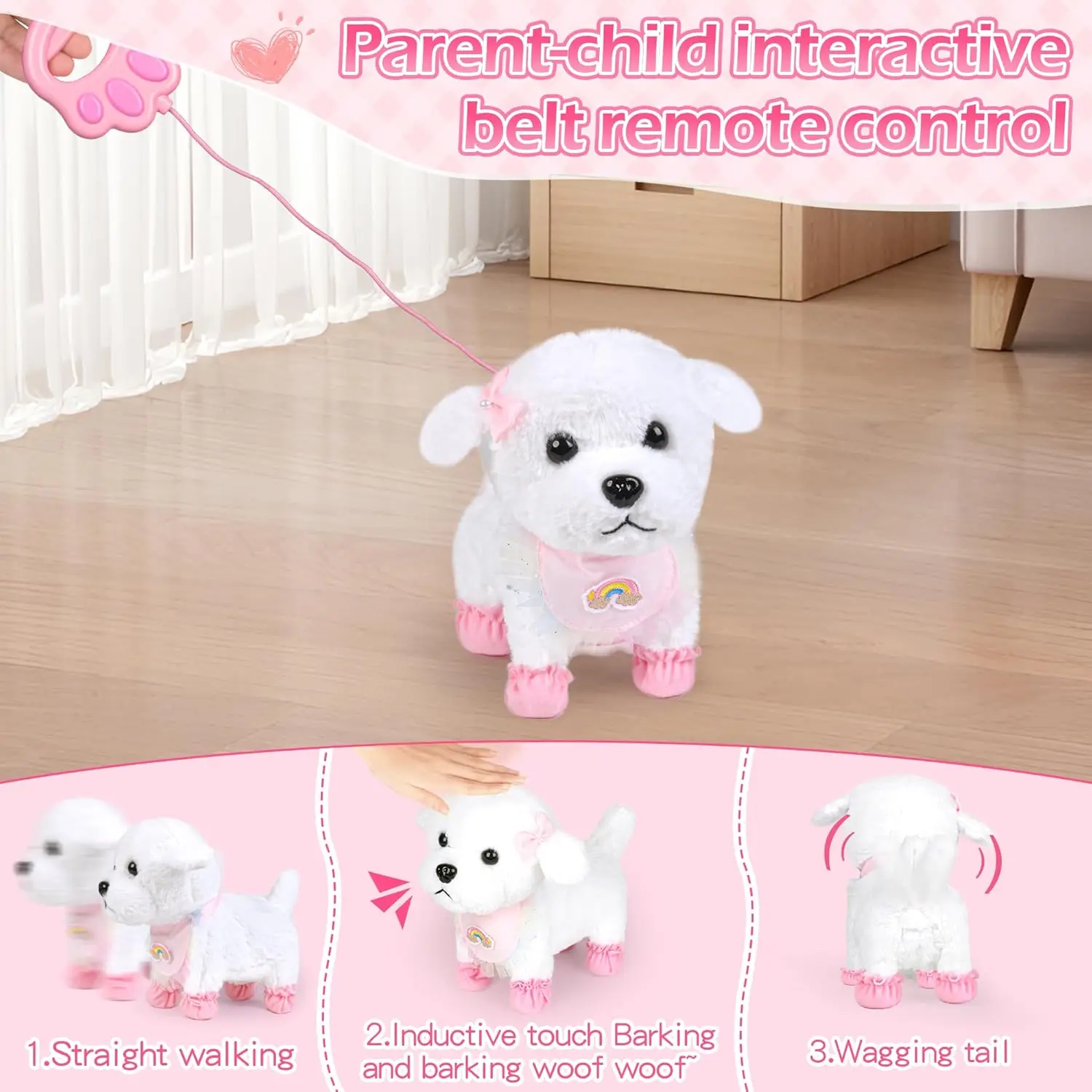 Plush Interactive Toy Dog for Kid, with Leash Walking, Touch Control and Shake Tail Plush Toy  Electronic Pet Best Gift for Girl