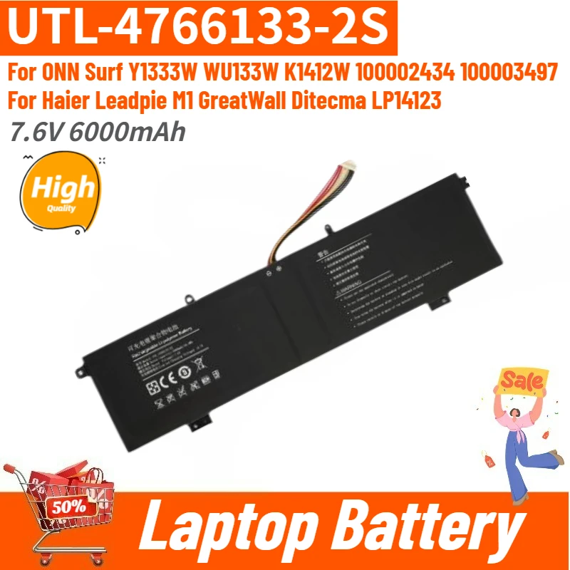 

UTL-4766133-2S High Quality Laptop Battery 7.6V 6000mAh For ONN Y1333W WU133W K1412W 5072300P 100002434 Brand New