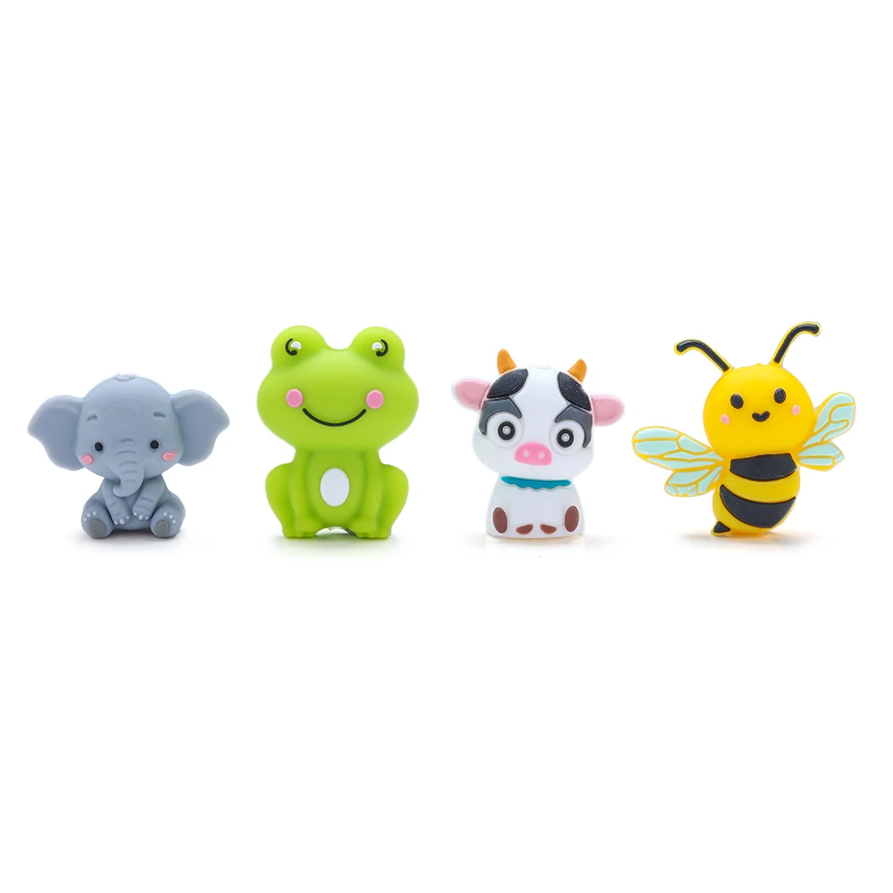 4Pcs 3D Animal Themed Silicone Beads Cow Elephant Frog Bee For DIY Baby Pacifier Chain Accessories Jewelry Making Accessories image 6