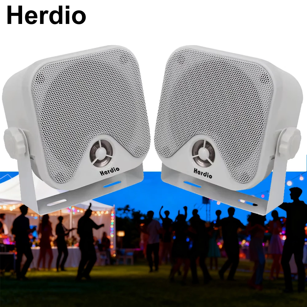

Herdio 4 inch 100W Waterproof Speakers 2pcs Durable Enclosed Outdoor Surface-Mounted Speaker for Skid Steer ATV UTV RZR Golf Car