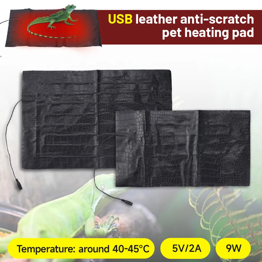 5V USB Pet Heating Pad Winter Warm Electric Blanket Waterproof Leather 3 Levels Adjustable Temperature Control Reptile Heat Mat