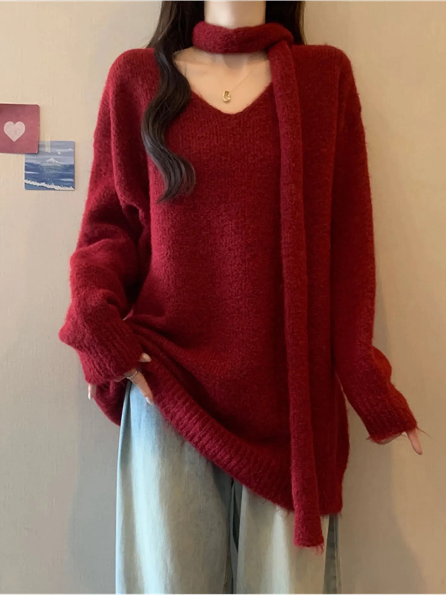 

Красный V-Ne Long Sve вязаная основа irt женский зимний свитер больших размеров висит Ne струящийся топ модный мягкий полиэстер