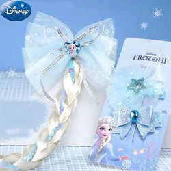 Disney-Peluca de princesa Elsa para niñas, horquilla trenzada de Frozen, Cosplay de princesa con flecos, coleta Kawaii, Clip de presión, regalo para niños