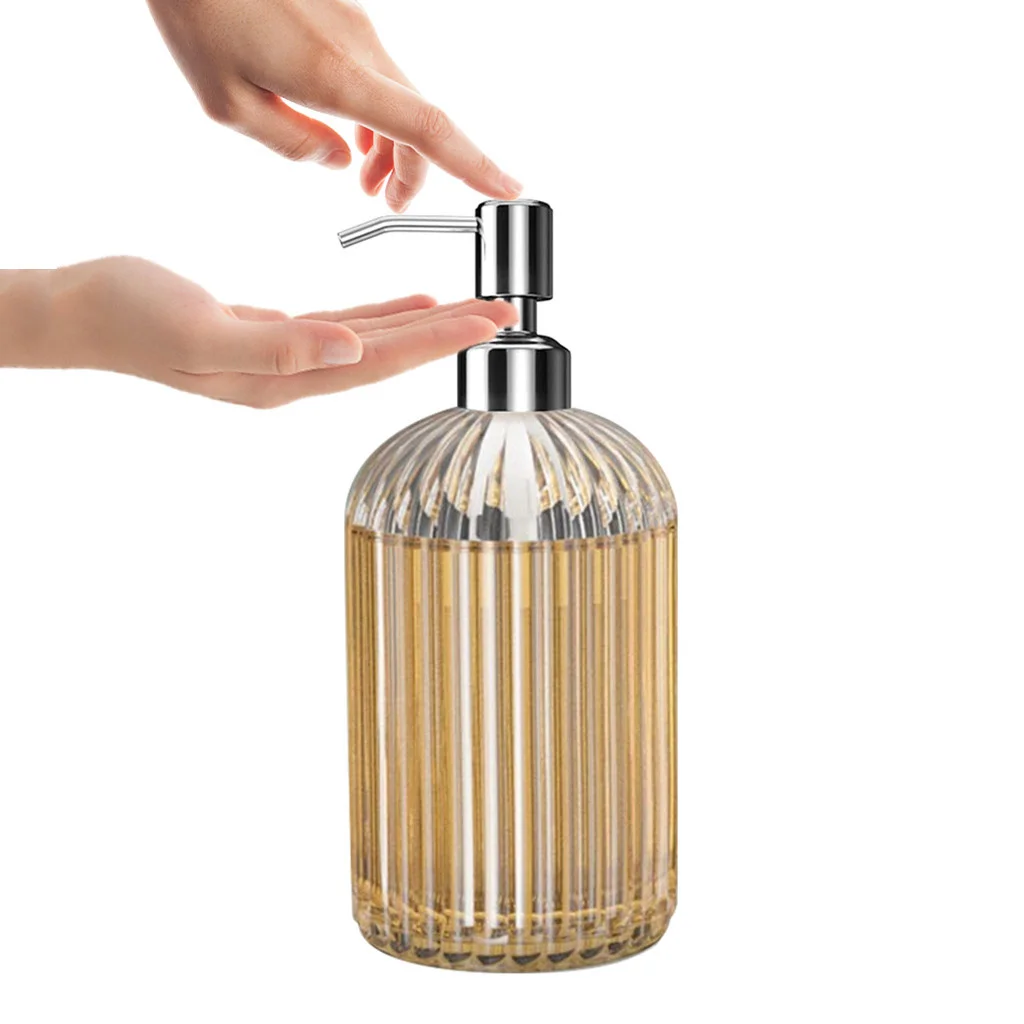 500ml Glass Vintage Manual Pressure Liquid Soap Dispenser Large Capacity Non-Slip Bathroom Sink Containers Press Empty Bottles