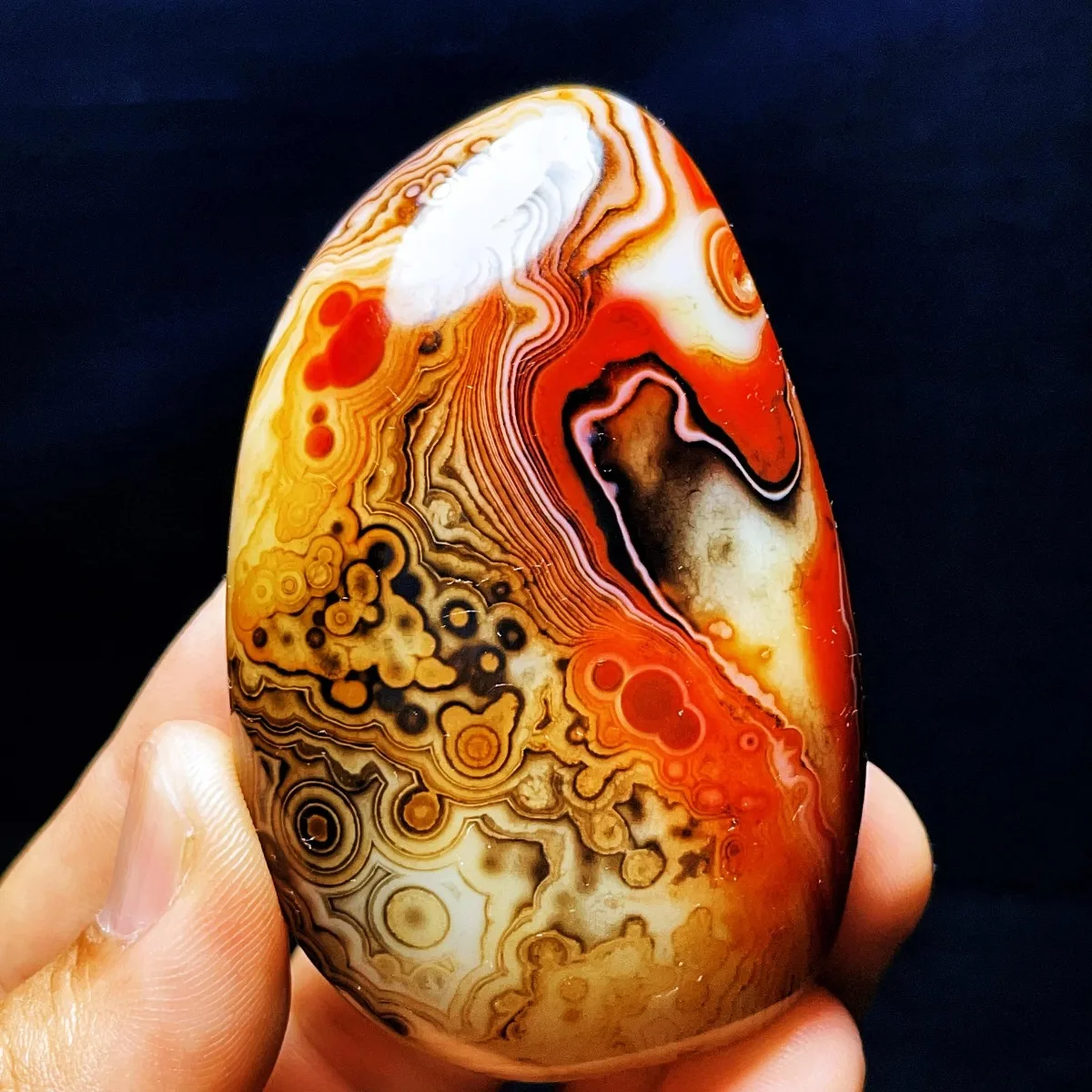 Large Earthy Tone Banded Agate Palm Stone, Tumbled Polished, Crystal Clear, Collectible, Natural Stone, Table Display