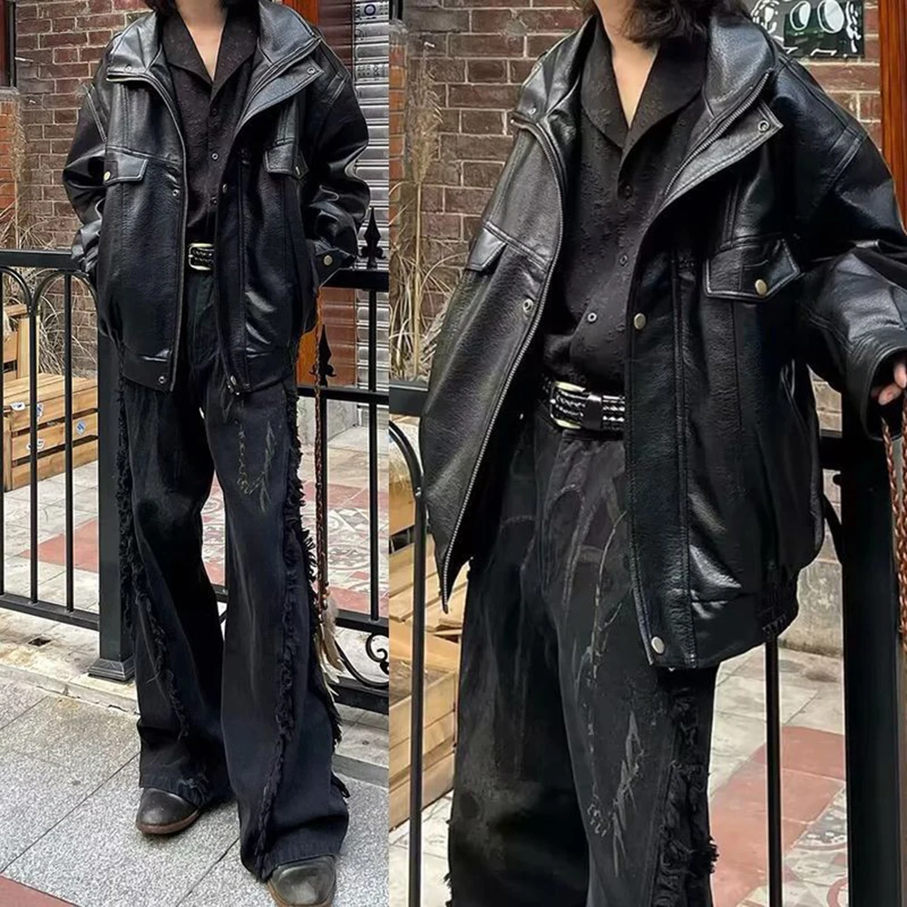 

Мужская весенняя куртка из искусственной кожи, мотоциклетная куртка-карго, уличная мода, молодежная, для кампуса, для активного отдыха, с длинным рукавом, мужская одежда, новинка 2026 года
