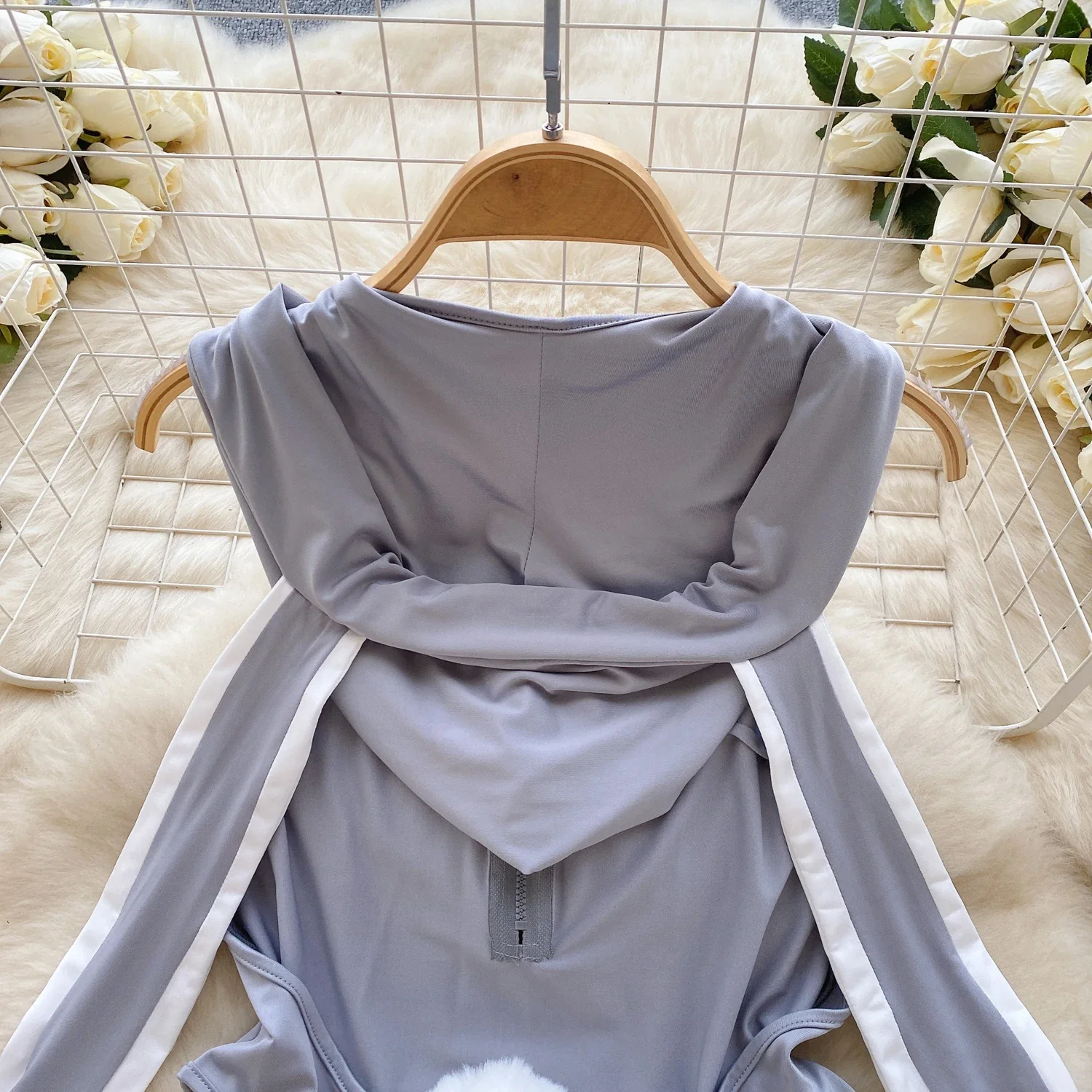 مثير الملابس الداخلية النسائية ارتداءها أرنب الأرنب فتاة تأثيري موحدة الجوف خارج أكمام بذلة عارية الذراعين الحلو لطيف رومبير #3