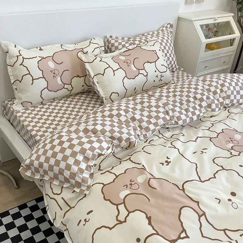 Spring Bedding Set Fashion Cartoon Kids Single Double Queen Size Flat Sheet Duvet Cover Pillowcase Bed Linens Home Textile
