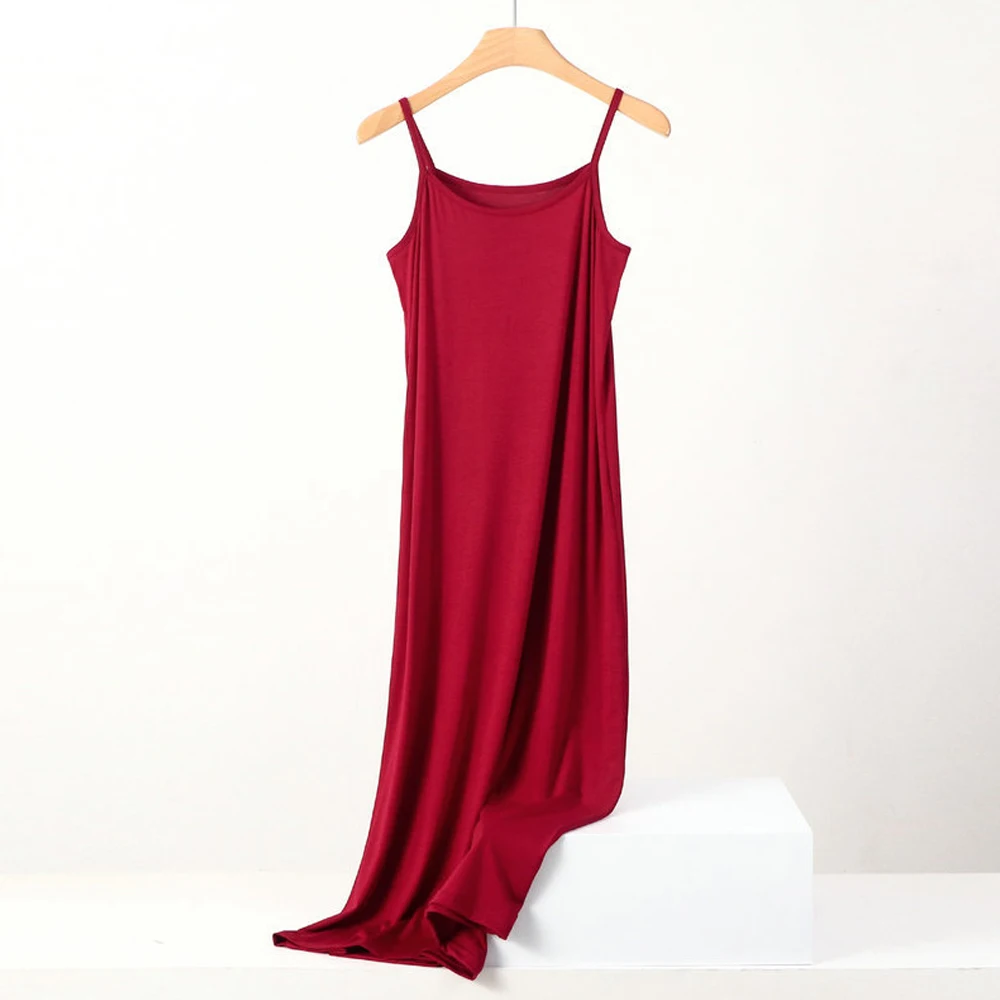 

Women Sleeveless Sling Nightshirt Midi Dresses Female Vintage Spaghetti Strap Slim Fit Midi Dress Girl Knit Elastic Home Clothes