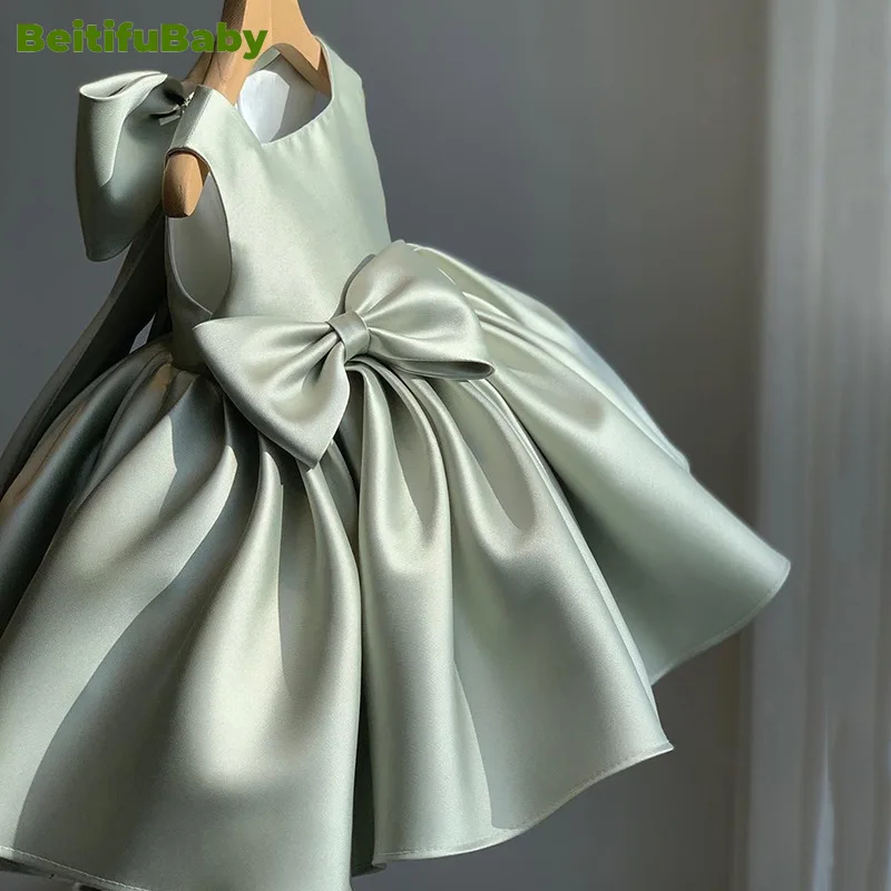 BeitifuBaby Children's Prom Dress Banquet Clothing Fashion Sleeveless Bow Wedding Party Flower Girl Dresses Vestidos De Gala