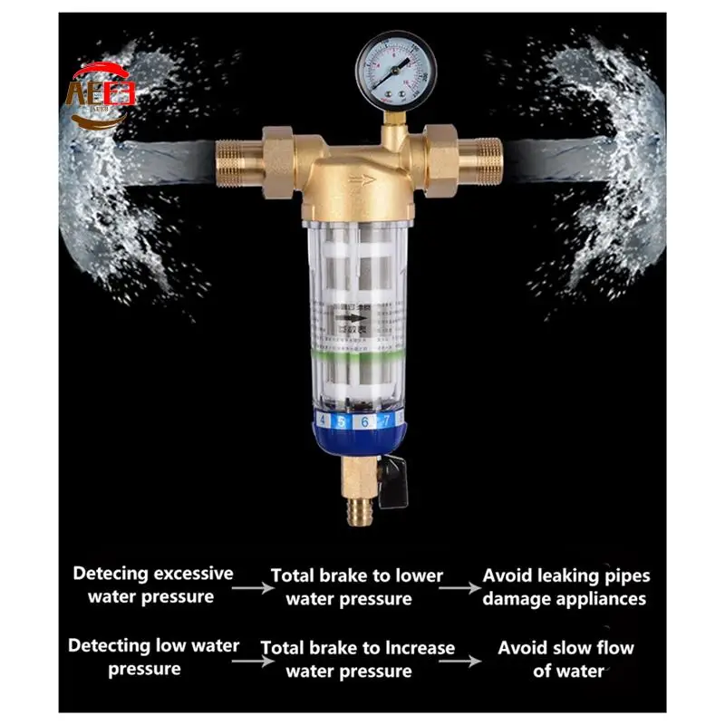 AEE3-Pre Filter Purifier Whole House Spin Down Sediment Water Filter Backwash Stainless Steel Mesh B