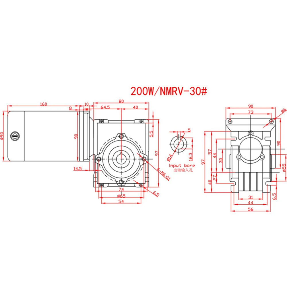 Imagem -05 - Motor de Engrenagem dc de Engrenagem sem Fim de 200w 12v 24v Alto Torque de Rotação Direta e Reversa Rv30 Motor de Regulação de Velocidade de 2200rpm
