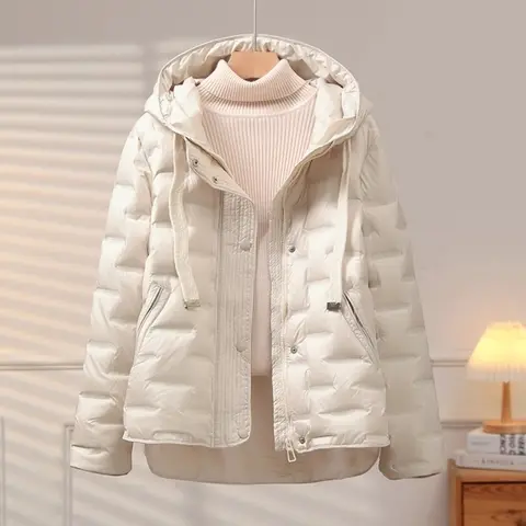 2025, herbst Winter frauen Neue Puffer Jacke Kurze Kapuze Verdickte Weiße Ente Unten Mantel Slim Fit Mode Lässig Warme oberbekleidung