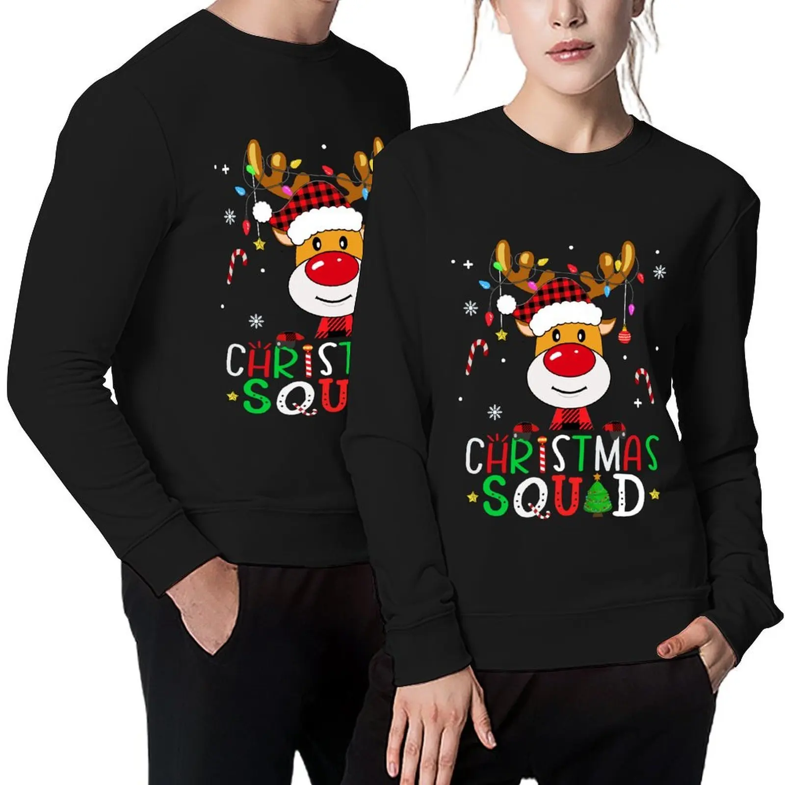 

family christmas squad 2023 shirt , matching christmas pajama reindeer team shirt Pullover men's coat oversize sweatshirts