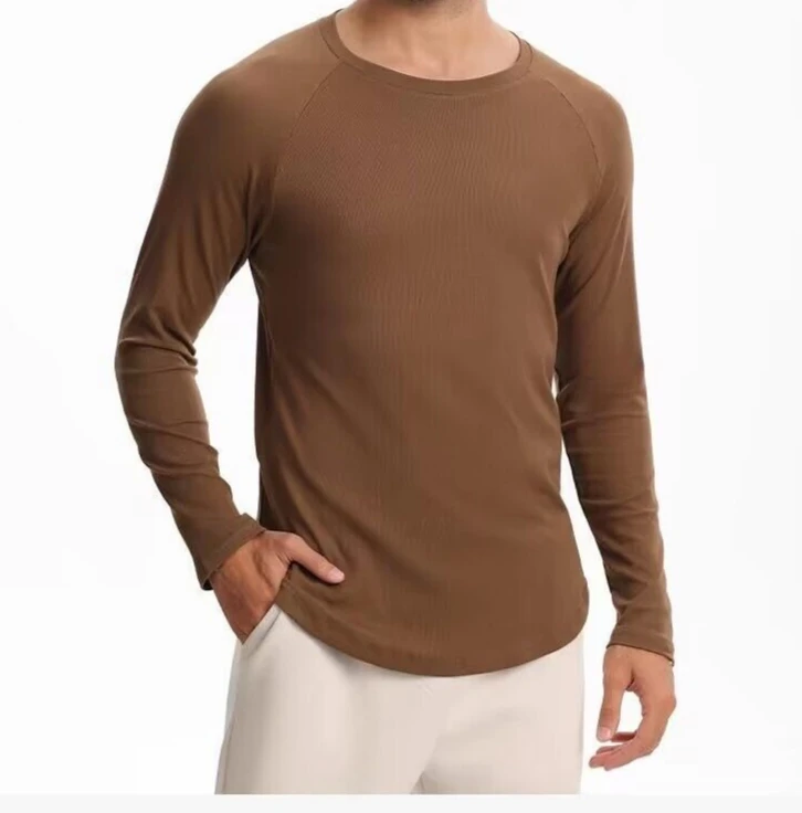 

Mens Long Sleeve Sports Round Neck T Shirt Soft Comfortable Cotton Training Casual Thin Top for Running Workout and Underwear