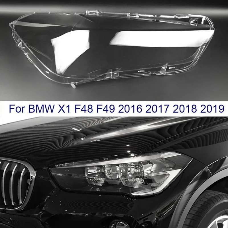 Side Head Light Clear Lens Cover For BMW X1 F48 2016-2019 Headlight Lampshade Shell Head Light Glass Housings Cap