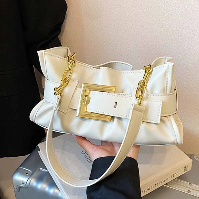 

New Pleated Underarm Bag for Women Luxury Chain Strap Shoulder Bag with Top Handle Minimalist Crossbody Purse for Office Commute