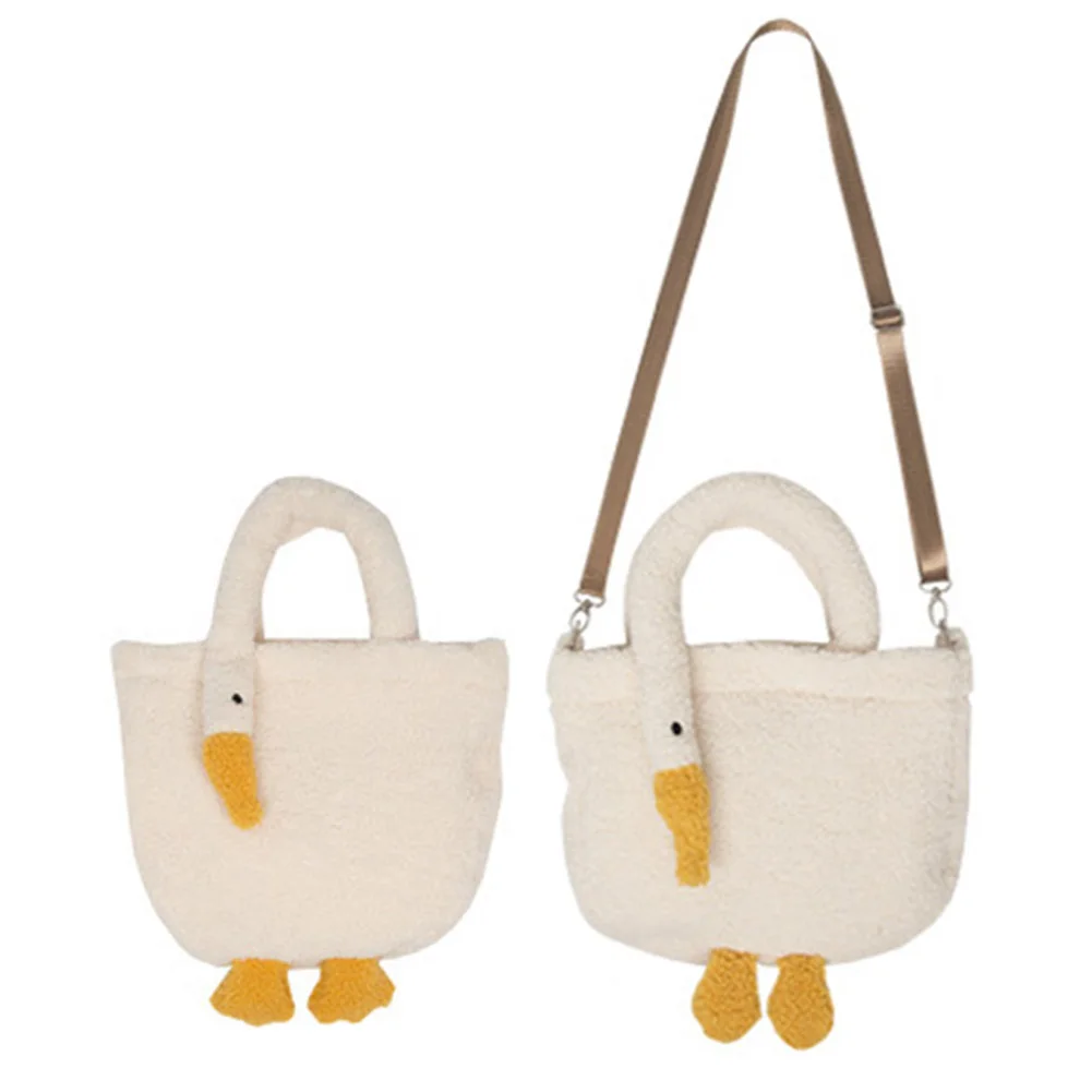 Plush Female Tote Bags Soft Cartoon Goose Top-handle Bag Casual Fashion Cute Portable Adjustable Strap Simple for Shopping Party