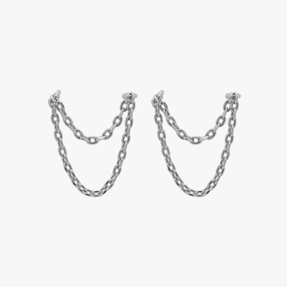 ROXI S925 Sterling Silver Earring Irregular Double Layer Chain Tassel Ear Stud Earrings For Women Men Punk Simple Daily Jewelry