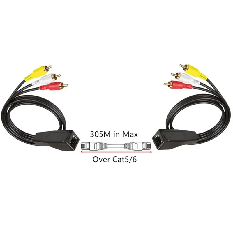 3CGRO-RJ45 fêmea para 3RCA Rj45 para 3 flor de lótus com extensor e cabo de rede para estender 305 metros de cabo de áudio e vídeo