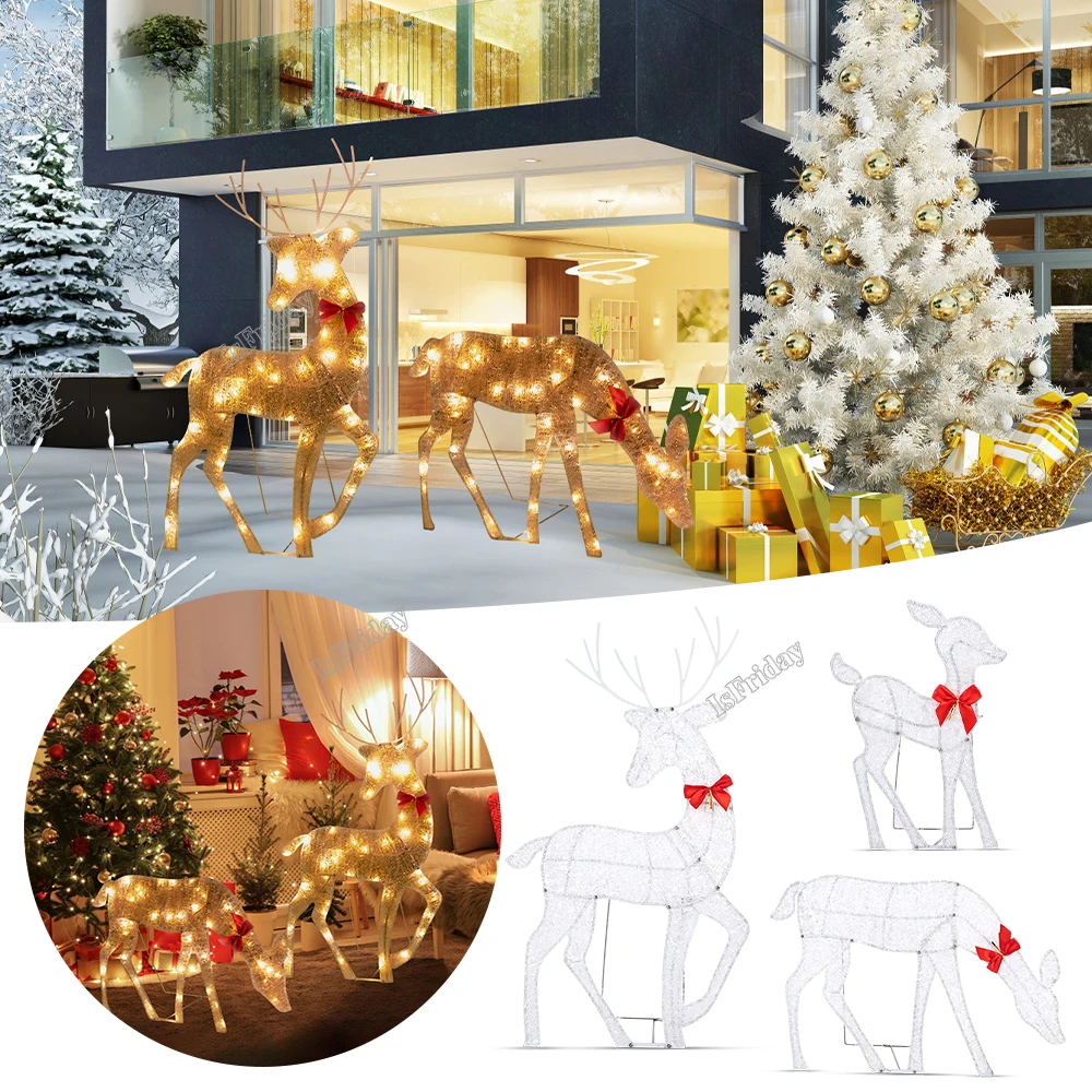 3PCS Glowing Iron Elk Christmas glow Elk Family Christmas Decor Outdoor Yard Decoration Winter Decoration For Front Yards