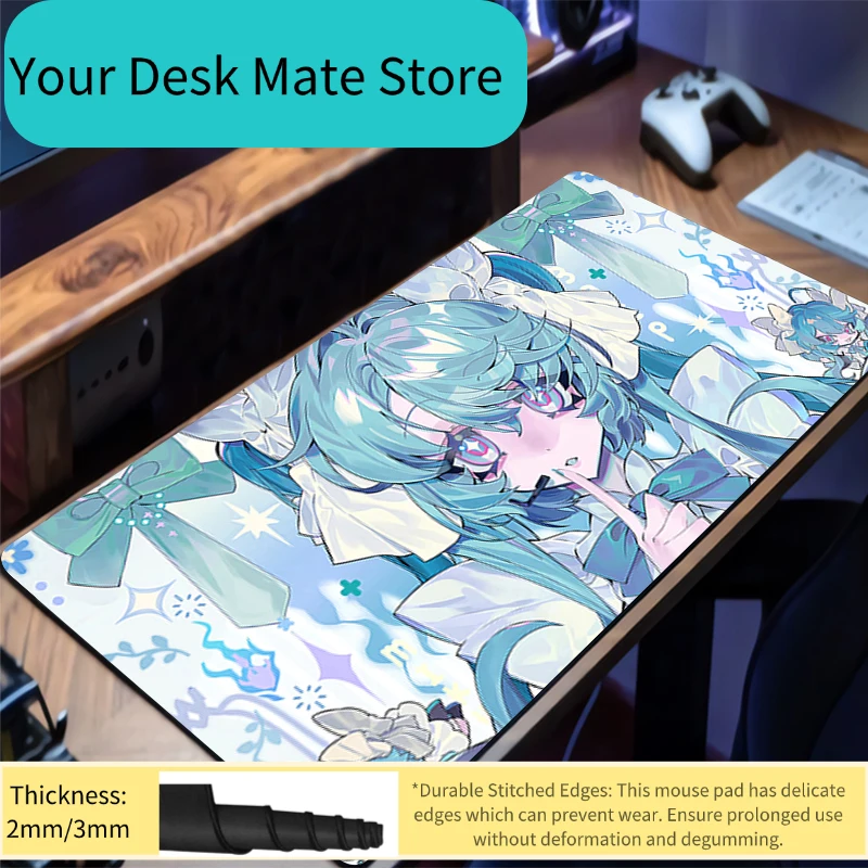 

Anime Mouse Pad Gamer Keyboard Pad Cyber Hatsune Miku Extended Gaming Mouse Pad Futuristic Anime Desk Mat Non-Slip Keyboard Pad
