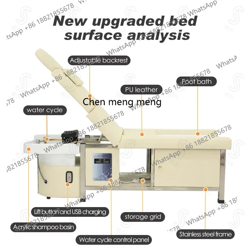 

FF Электрическая массажная кровать с шампунем Высококлассная парикмахерская Кровать с шампунем для лечения циркуляции воды