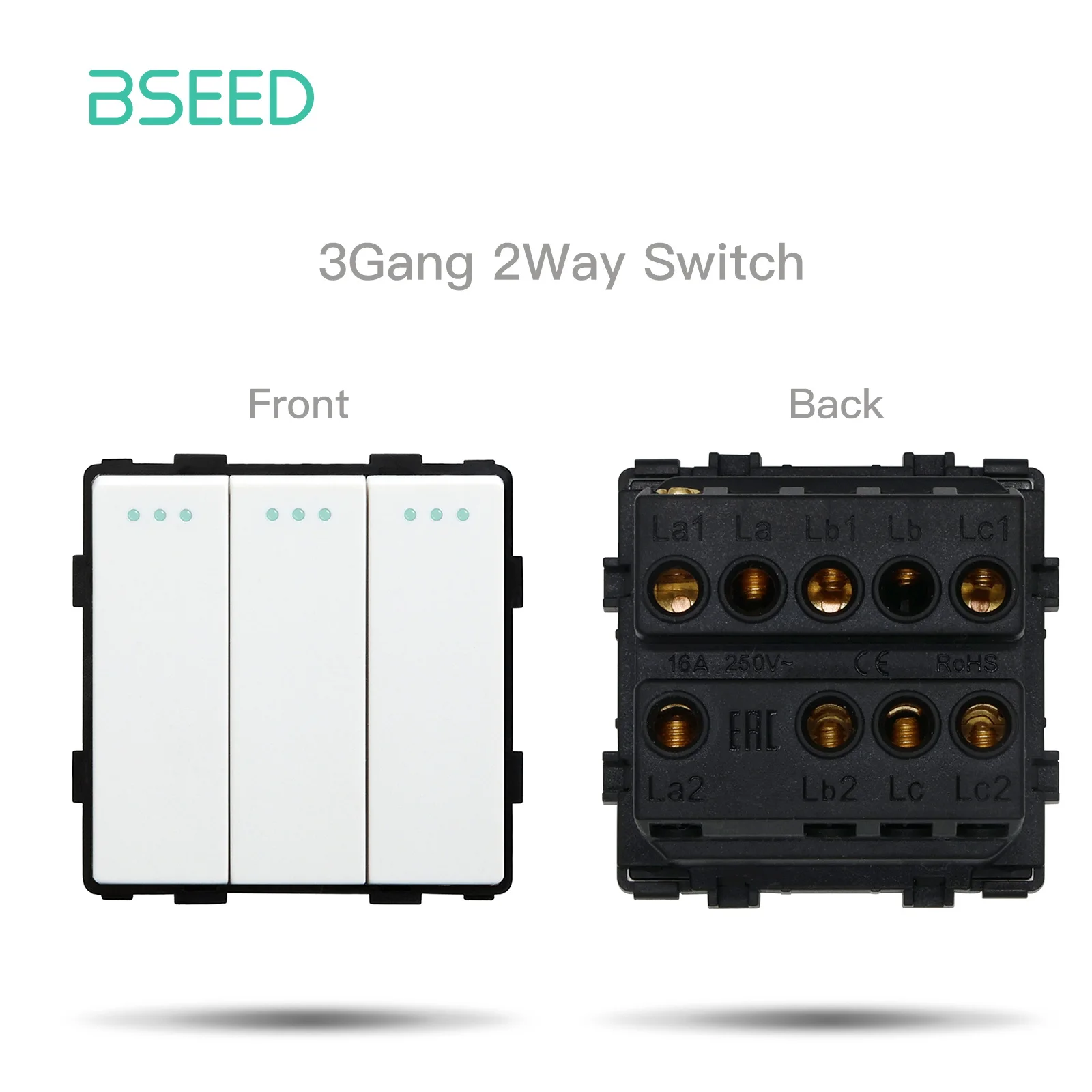 BSEED Mechanische Taste Schalter Modul Teil 1/2/3Gang 1/2Way Steckdose Funktion Teile Glas Rahmen weiß Schwarz DIY Kombination