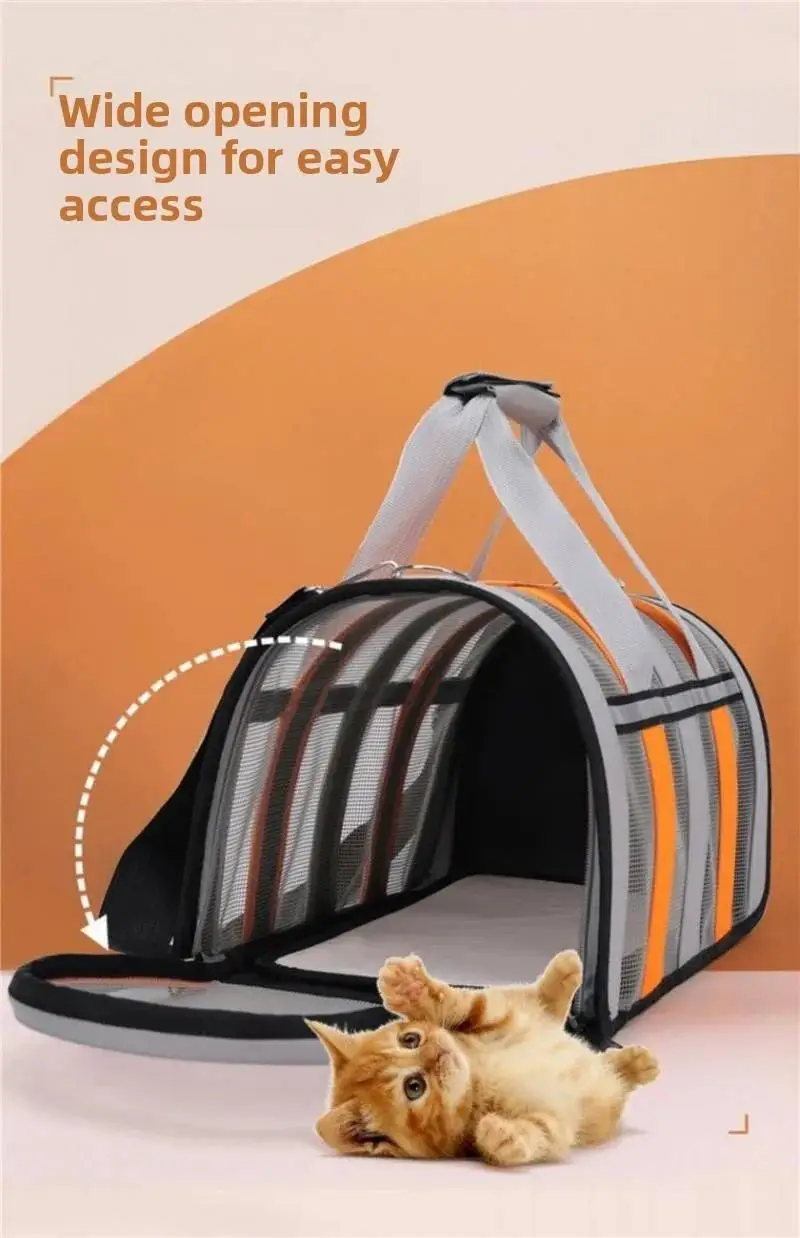 Faltbare, belüftete Haustier-Schultertasche aus Netzstoff, tragbare, atmungsaktive Handtasche für den Außenbereich, für Kätzchen, Welpen, kleine Hunde, Katzen – Detail 3
