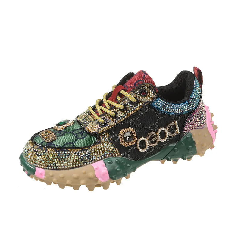Women Shoes Rhinestone Women Sneakser Diamond Breathable Luxury Designers Casual Thick Bottoms Dad Shoes Zapatos Mujer 2024