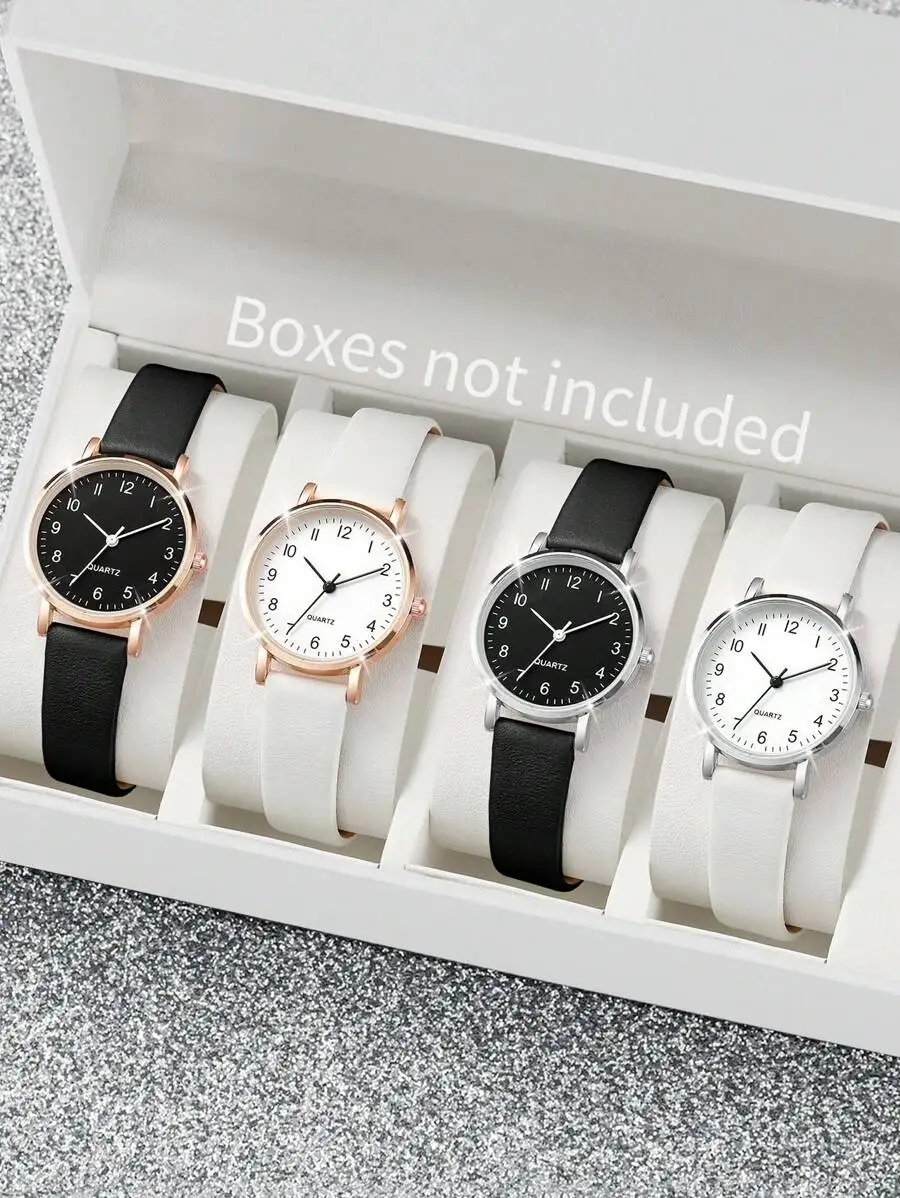 2pcs/Set Women Fashion Casual Quartz Wristwatches With Small Dial And Leather Belt