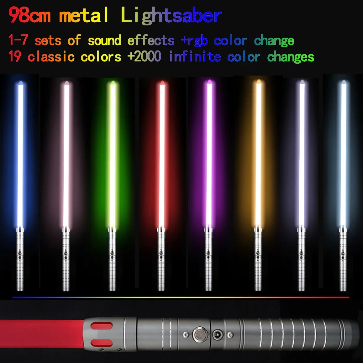 

Горячий 98 см RGB световой меч с металлической ручкой, лазерный меч, 7 меняющий цвет, световой меч, детский косплей, светящаяся игрушка, реквизит, подарки на день рождения