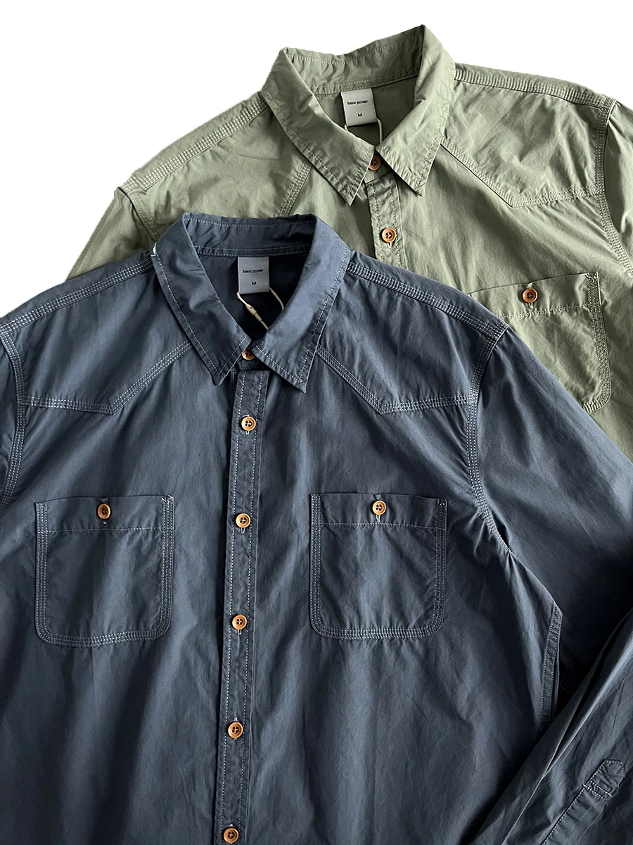 

Waed Cotton Long Sve irt Men's Vintage American Sle Workwear Faion Autumn Loose Fit Button down Pure Cotton irt