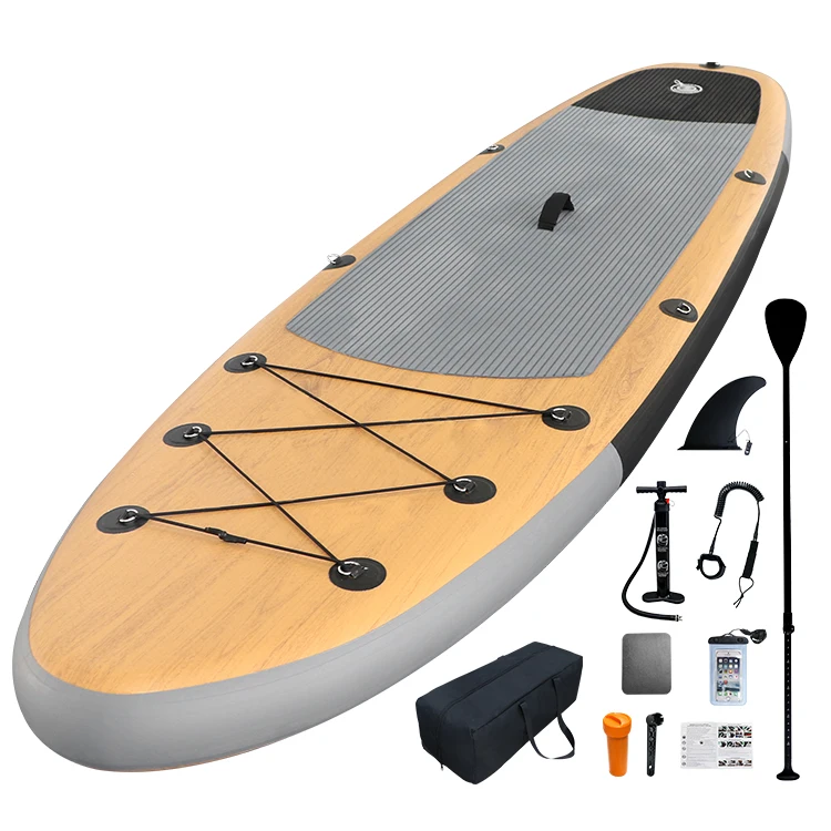 2023 Nieuwste ontwerp Houten stijl Paddle Opblaasbaar sup Board Adventure Opblaasbaar Bamboe Paddle Board