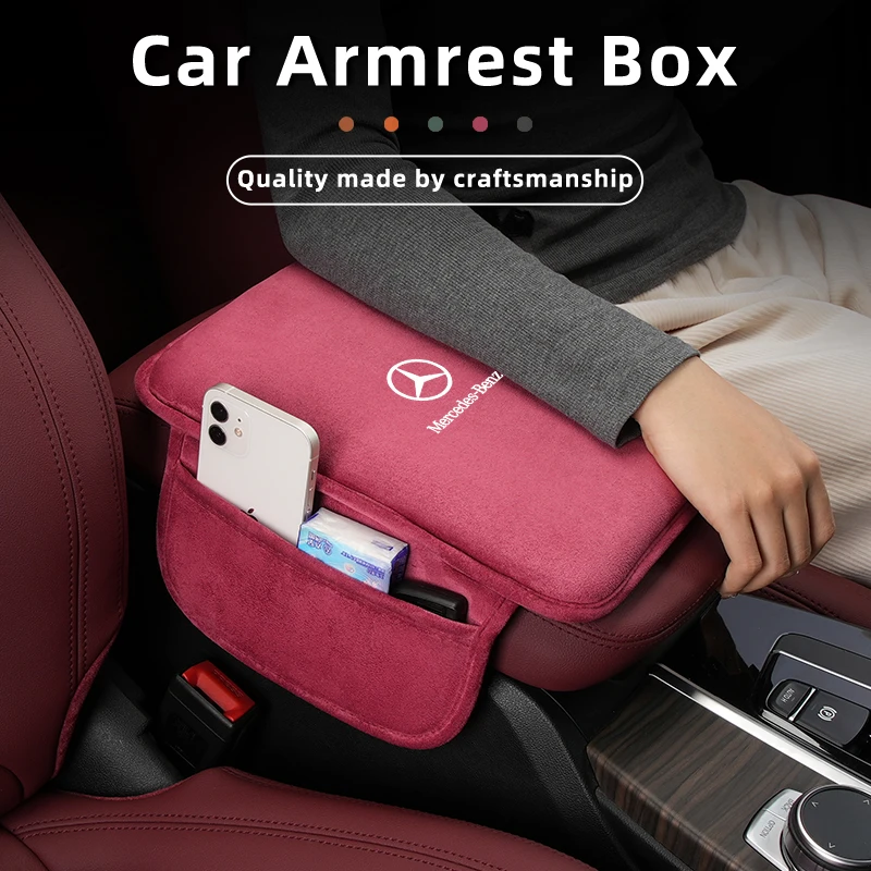 Soft Car Armrest Box Booster Pad Organiser Accessories For Mercedes Benz A B C E S Class W201 W210 W108 W205 W203 C180 C300 C260