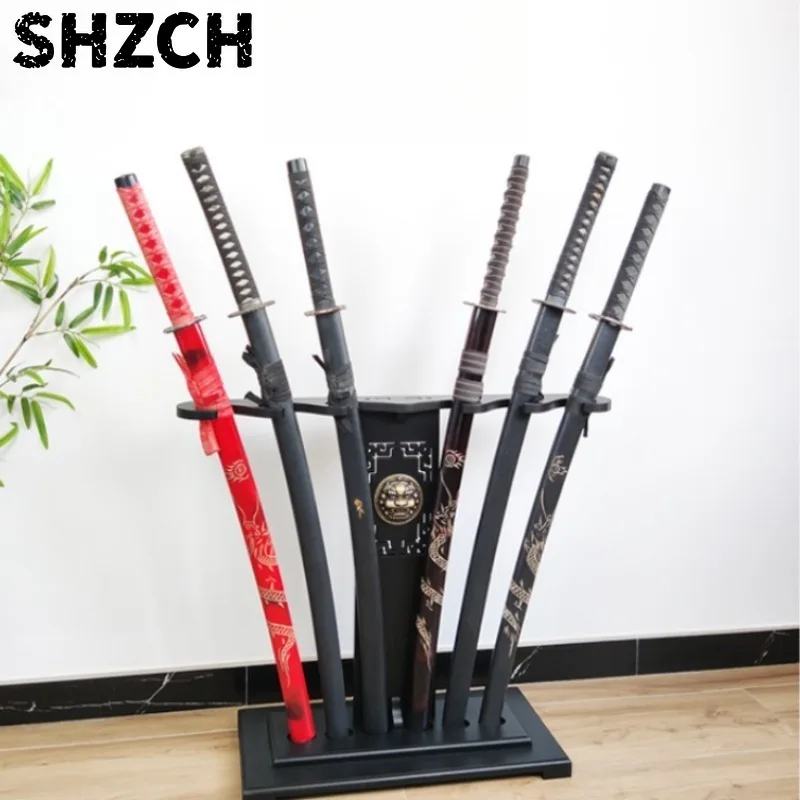 Bamboo Sword Stand Vertical Katana Display Medieval Rack Feng Shui Martial Arts Decor Holder Chinese Style stool Storage