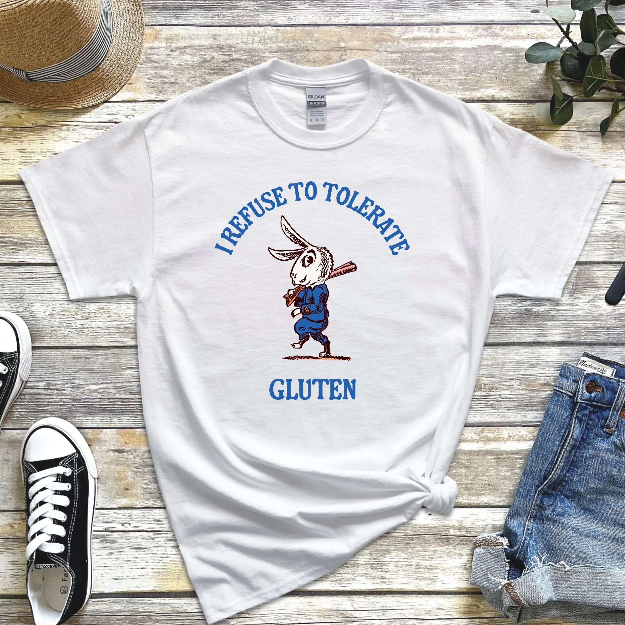 Gluten intoleranT T Shirt free gift I refuse to tolerate Silly Y2k Vintage meme Sarcastic Cartoon pun tee