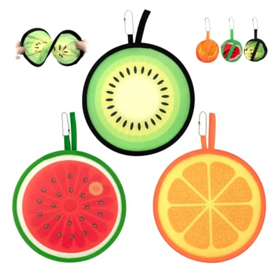 3 PCS Round Foldable Hand Fans, Fruit Style Handheld Folding Fan Portable Cooling Fans for Summer Events, Outdoor Travel, Festi