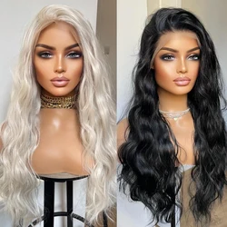 Charisma 26 Inches Long Water Wave Synthetic Lace Front Wig Platinum Blonde Wigs For Women Frontal Wig Cosplay Black Wigs