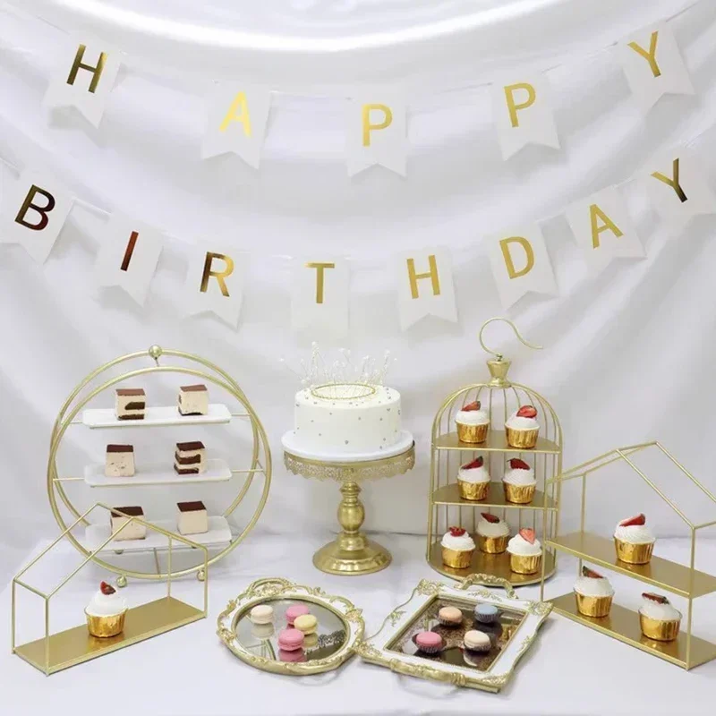 European Multi Tier Dessert Stand Wedding Cake Display Gold Afternoon Tea Serving Set Party Decor