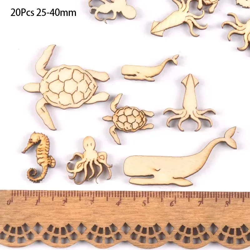 20Pcs 25-40mm Sea Turtle/horse/whale Wood DIY Crafts Home Decoration Handicraft Wooden Handmade Embellishments Arts m1938