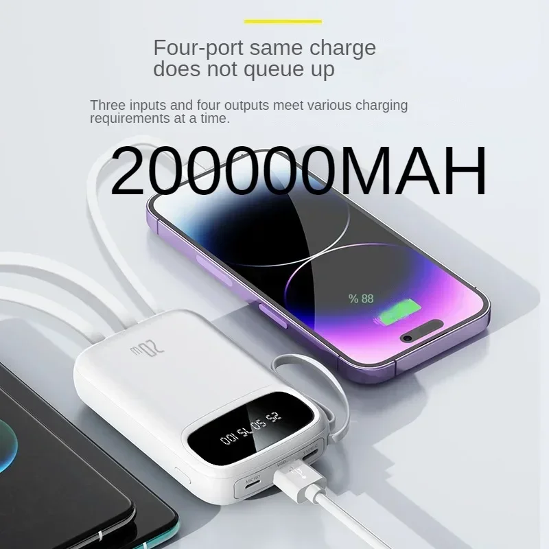 BCAK flagship store 200000 Milliampere Wholesale Power Bank with Built-in Cable, Mini, Portable, Fast Charging Mobile Power Sup