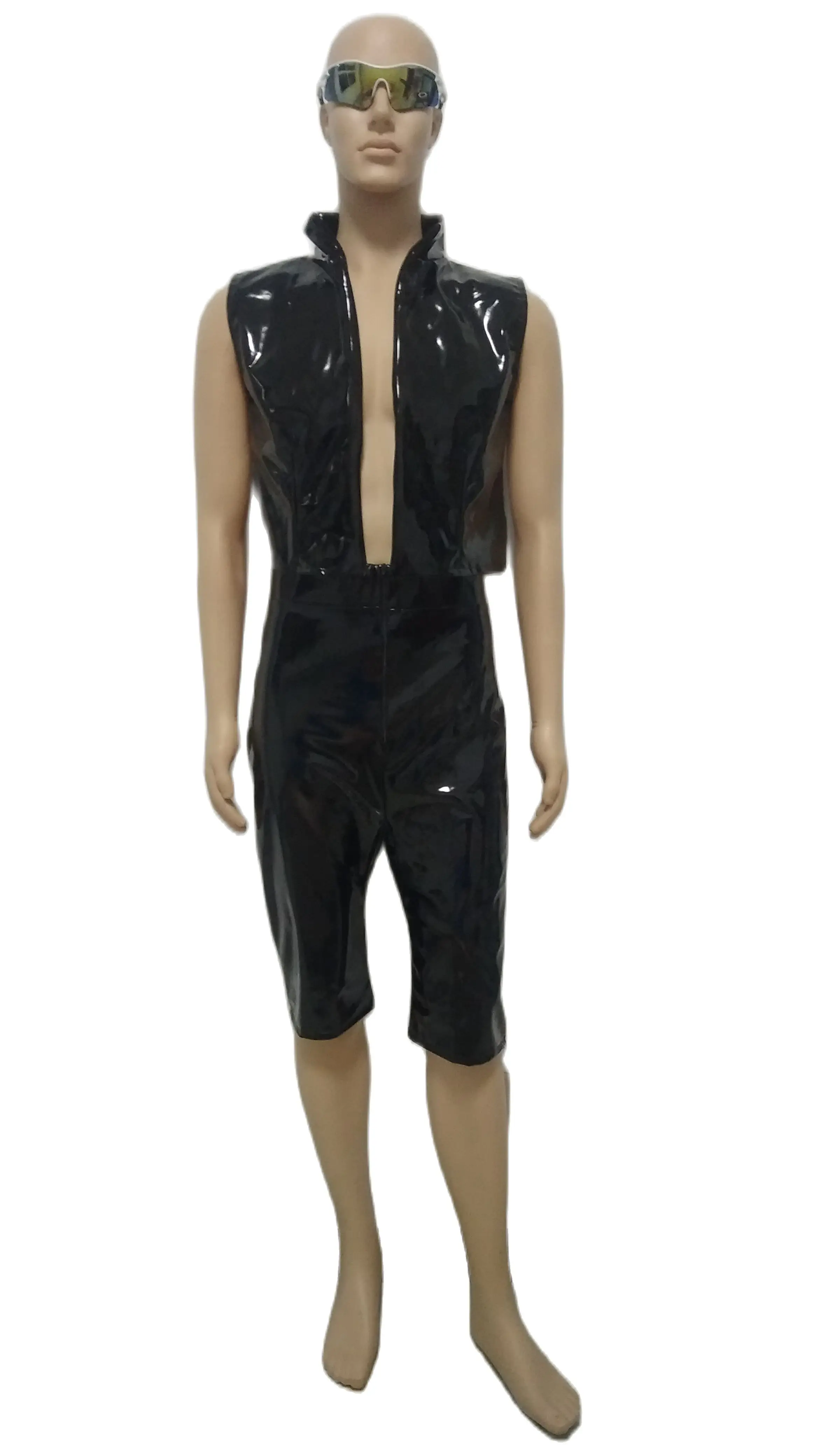 Cosplay party 2pieces set suit sexy mens PVC Top with Shorts fashion game Funny leather suit