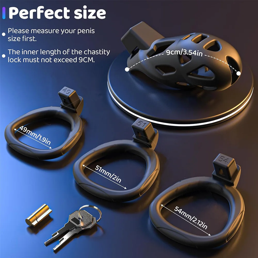 Male Chastity Device Cock Cage Lightweight Chastity Cage Body-Safe Resin+ABS Penis Cage for Men with 3 Different Sizes Ring 18+